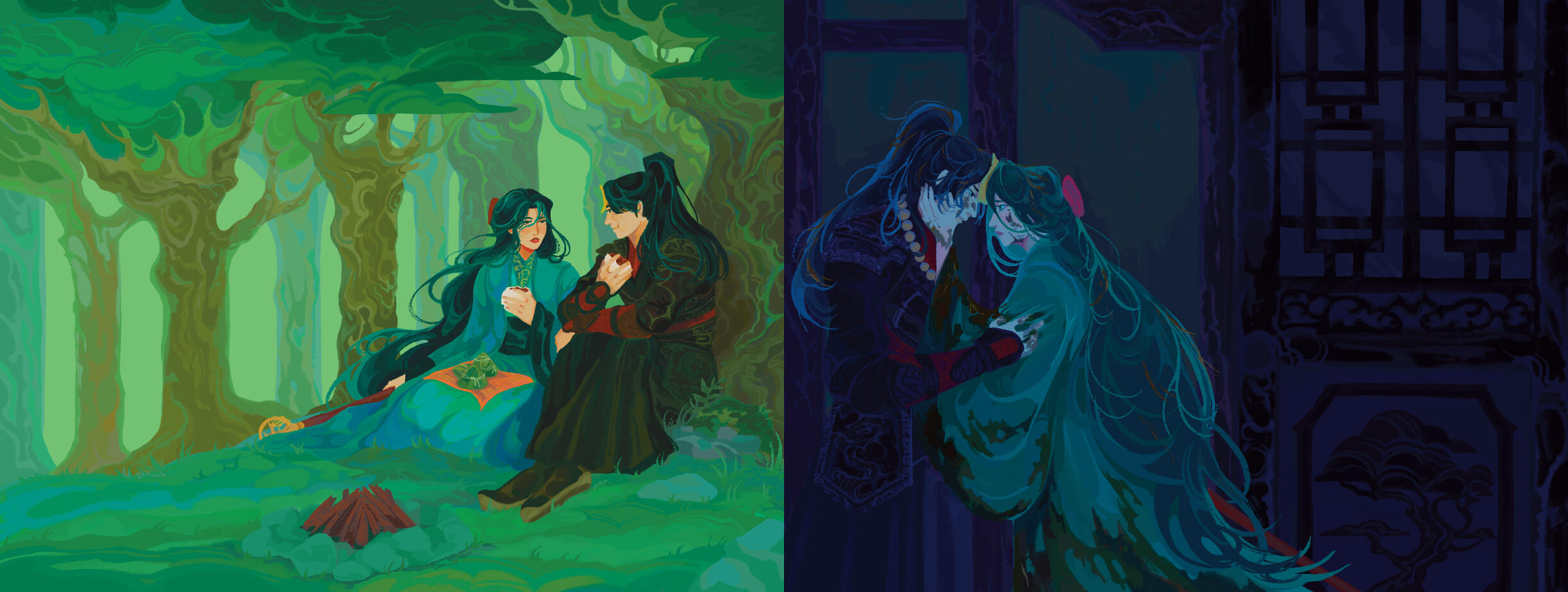 Endpaper artwork for the FaeCrate edition of Tesia Tsai's 'Deathly Fates'